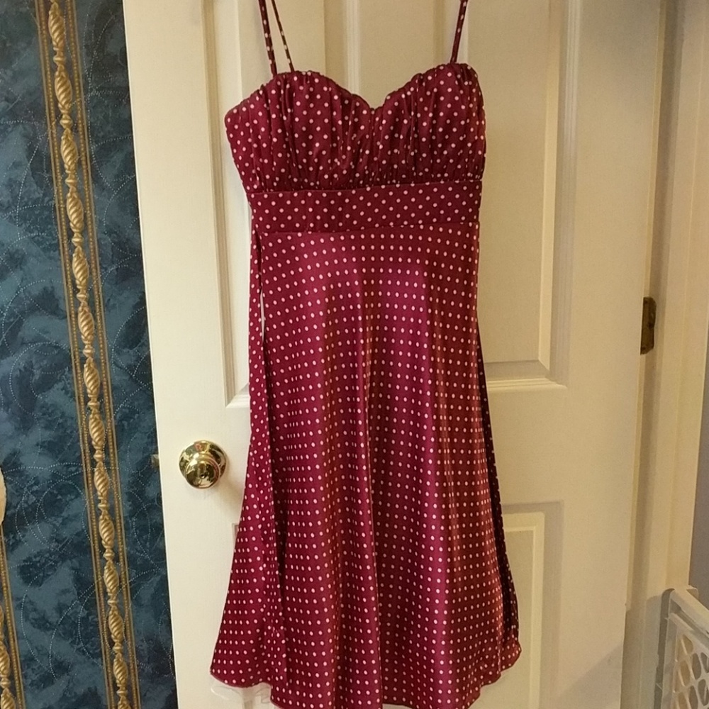 EUC Speechless garnet and white polka dot dress